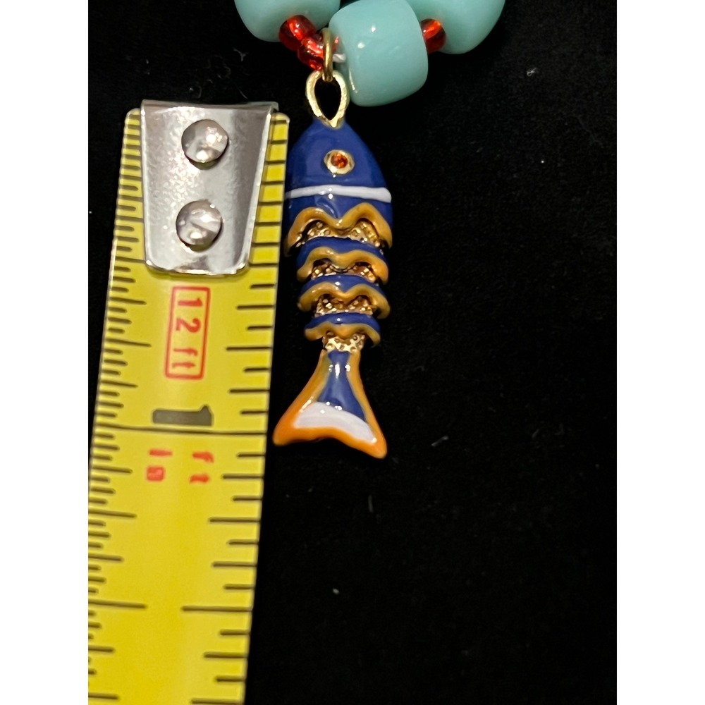 Mayamar Whimsical Beaded Fish & Heart Charm Necklace Blue Gold Tone - Picture 6 of 7